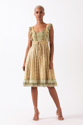 ELARA - KNEE LENGTH DRESS WITH LACE RUFFLES
