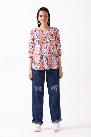 NEHARA - STAND COLLAR TOP WITH ELASTICATED SLEEVES
