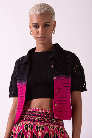 NIRVANI - BUTTON DOWN HAND CROCHET CROP SHIRT