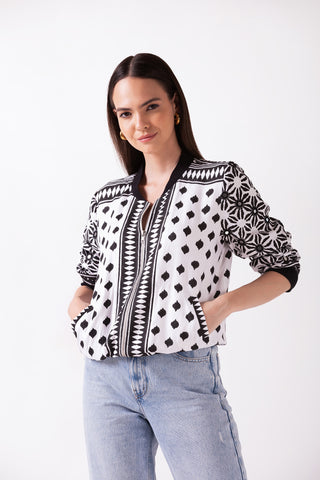 MAELIS - FRONT ZIP BOMBER JACKET WITH RIB DETAILINGS