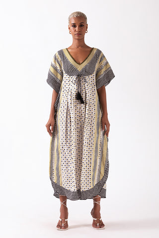 THALASSA - V NECK MAXI KAFTAN WITH DRAWSTRING DETAILINGS