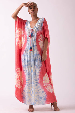 AMARIS - TIE & DYE MAXI KAFTAN WITH CRISS CROSS STRING DETAILINGS
