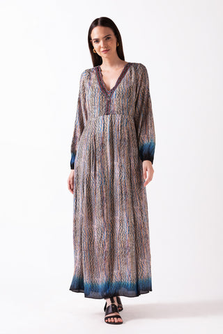 MYSTARA - V NECK EMBROIDERED MAXI DRESS