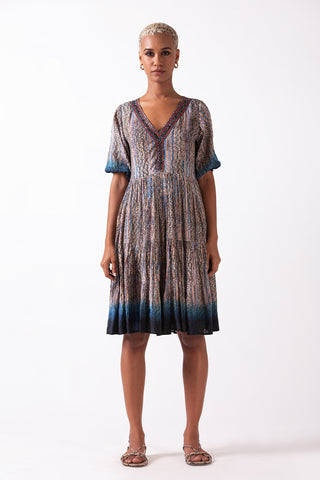 ROVINA - V NECK EMBROIDERED MINI DRESS