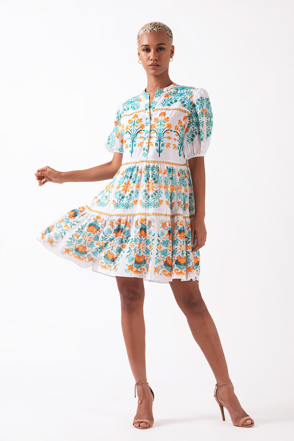 sahar mini dress Sahar Mini Dress - Flutter Sleeve Button Through Dress in Black
