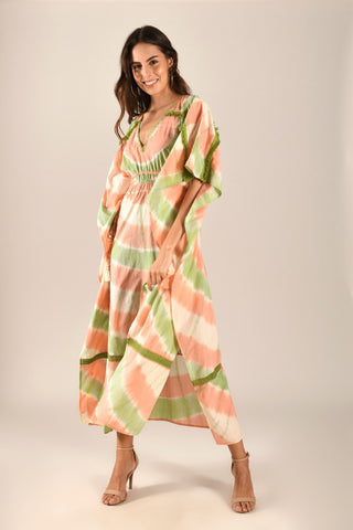 ROVANA - V neck maxi kaftan with tassels and drawstrings