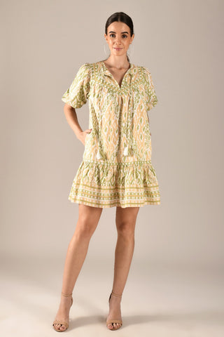SAHIBA - TIERED MINI DRESS WITH BUBBLE SLEEVES