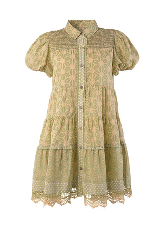 ZINNIA SHIRT DRESS - MINI TIERED SHIRT DRESS WITH SMOCKED YOKE