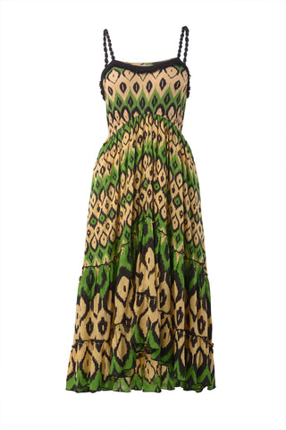 ACACIA - TIERED MAXI DRESS WITH BEADED STRAPS AND FRINGE LACE