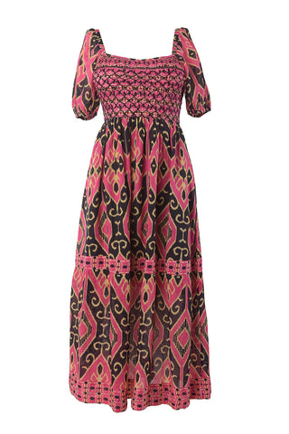 MERRIS - TIERED MIDI DRESS WITH SMOCKED BODICE