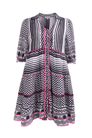 ELLA - Hand Blocked Tiered mini dress with collar