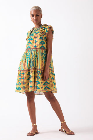 OLGA -MINI TIERED DRESS WITH DOUBLE LAYER FLUTTER SLEEVE