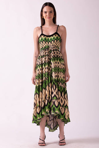ACACIA - TIERED MAXI DRESS WITH BEADED STRAPS AND FRINGE LACE