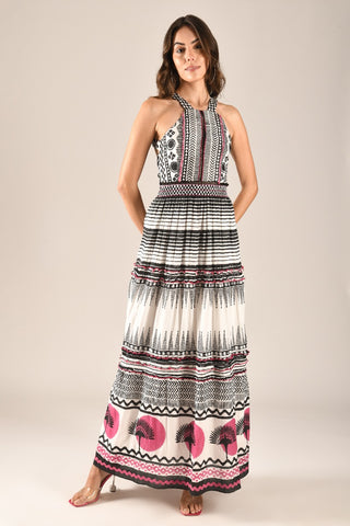 PALOMA - Tiered maxi dress with halter neck and tie ups at the back