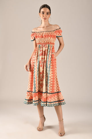 SIRIN - Off-shoulder midi dress with elasticated bodice